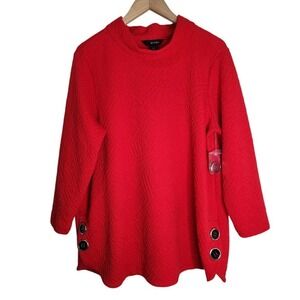 Ali Miles Sweater Tunic Women's Large‎ Buttons Artsy Lagen Red NWOT